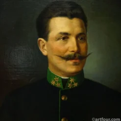 Peinture à l'huile ancienne, portrait d'un homme folklorique autrichien, Vienne 1892
