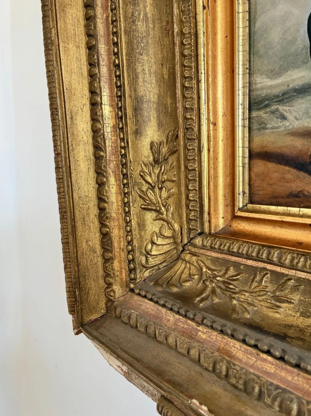 Peinture à l'huile antique de bord de mer, vers 1845