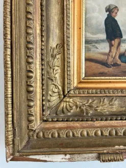 Peinture à l'huile antique de bord de mer, vers 1845