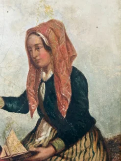 Peinture à l'huile antique de bord de mer, vers 1845