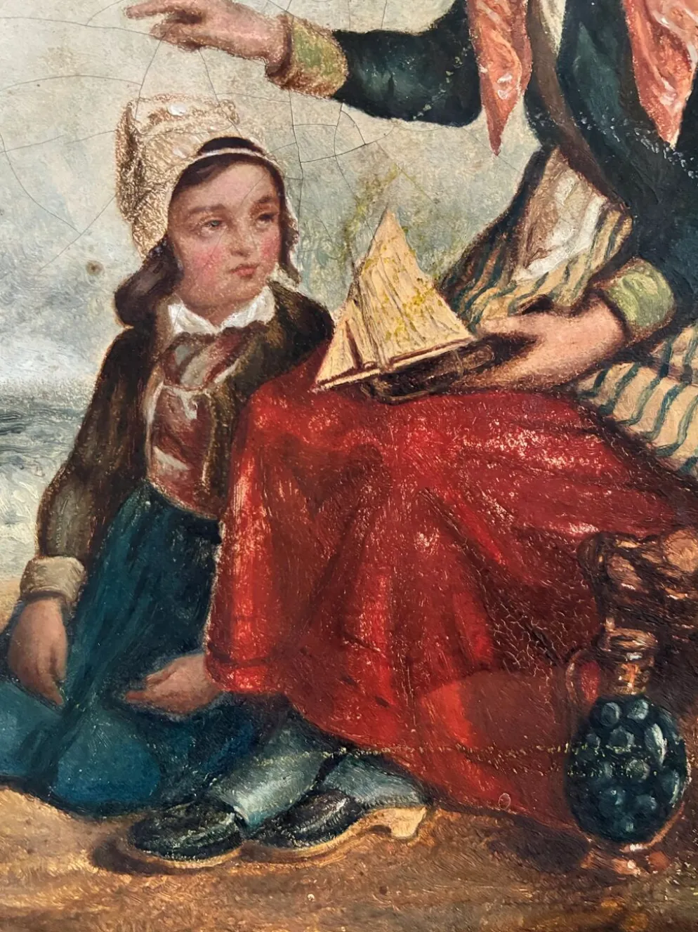 Peinture à l'huile antique de bord de mer, vers 1845