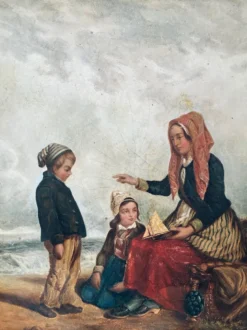 Peinture à l'huile antique de bord de mer, vers 1845