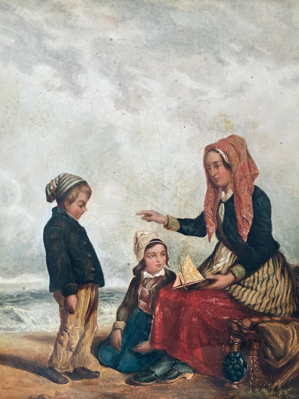 Peinture à l'huile antique de bord de mer, vers 1845