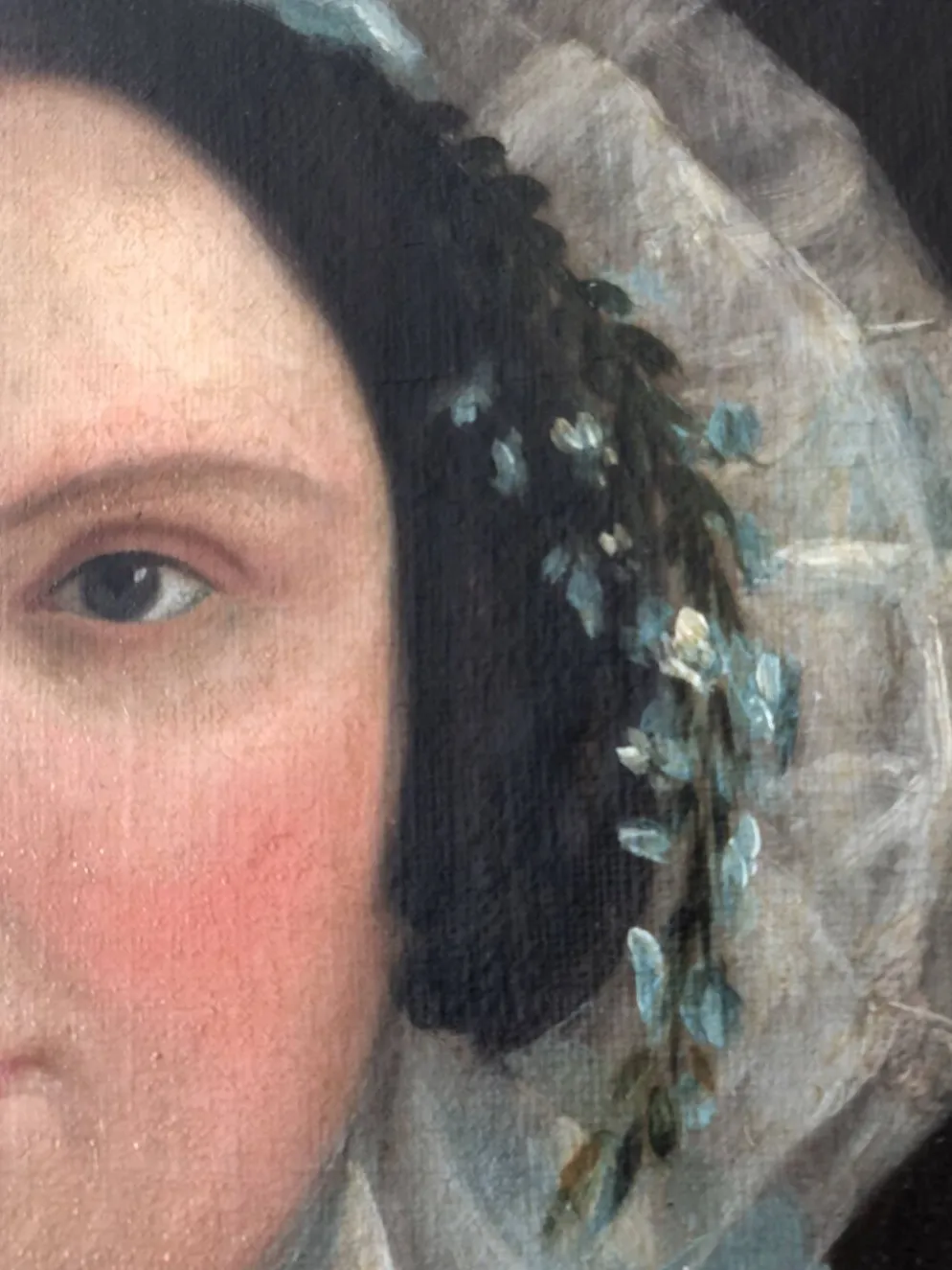Peinture à l'huile antique vintage d'une dame néerlandaise, 19e siècle