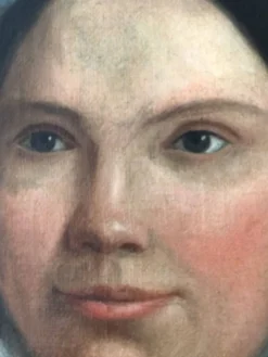 Peinture à l'huile antique vintage d'une dame néerlandaise, 19e siècle
