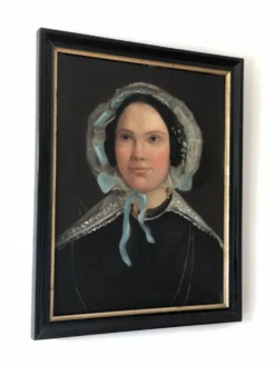 Peinture à l'huile antique vintage d'une dame néerlandaise, 19e siècle