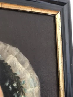 Peinture à l'huile antique vintage d'une dame néerlandaise, 19e siècle