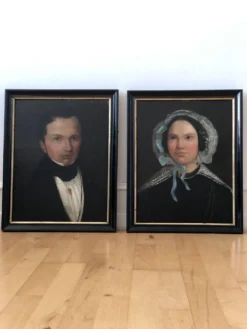 Peinture à l'huile antique vintage d'une dame néerlandaise, 19e siècle