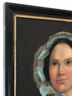 Peinture à l'huile antique vintage d'une dame néerlandaise, 19e siècle
