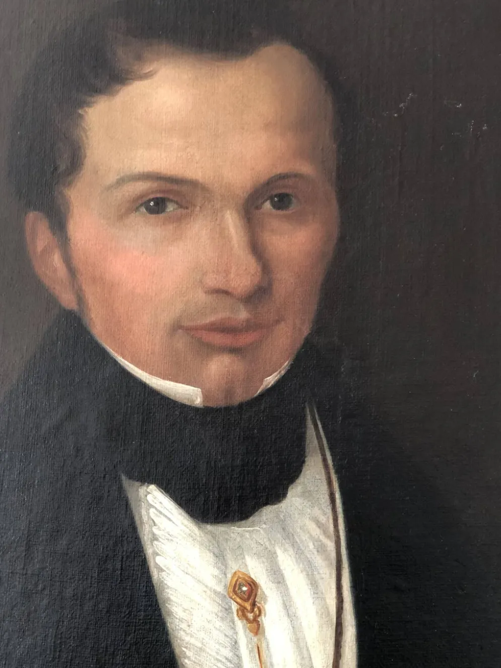 Peinture à l'huile antique vintage du 19ème siècle représentant un gentleman néerlandais.