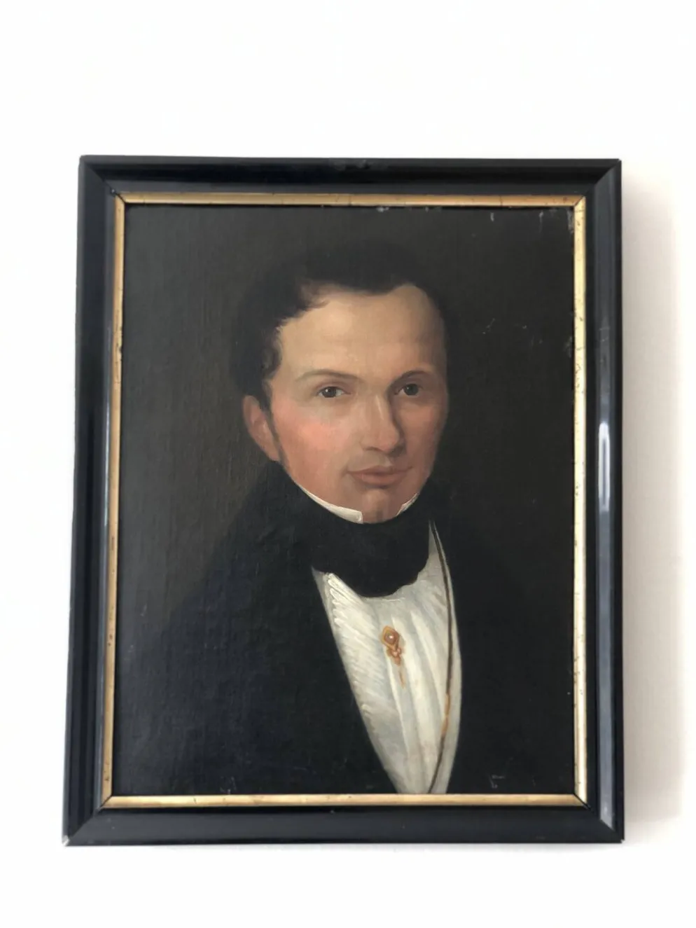 Peinture à l'huile antique vintage du 19ème siècle représentant un gentleman néerlandais.