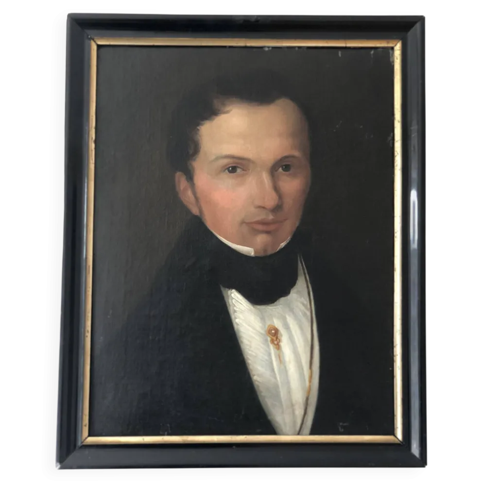 Peinture à l'huile antique vintage du 19ème siècle représentant un gentleman néerlandais.
