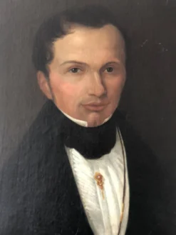 Peinture à l'huile antique vintage du 19ème siècle représentant un gentleman néerlandais.