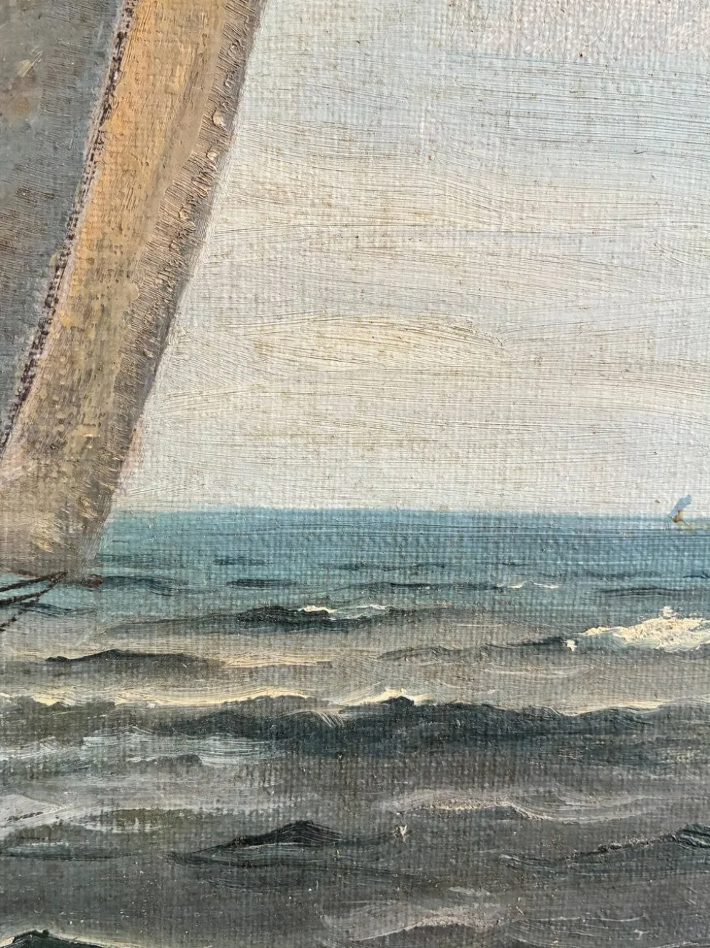 Peinture à l'huile de paysage maritime avec un voilier vintage signé