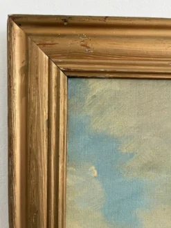 Peinture à l'huile de paysage maritime avec un voilier vintage signé