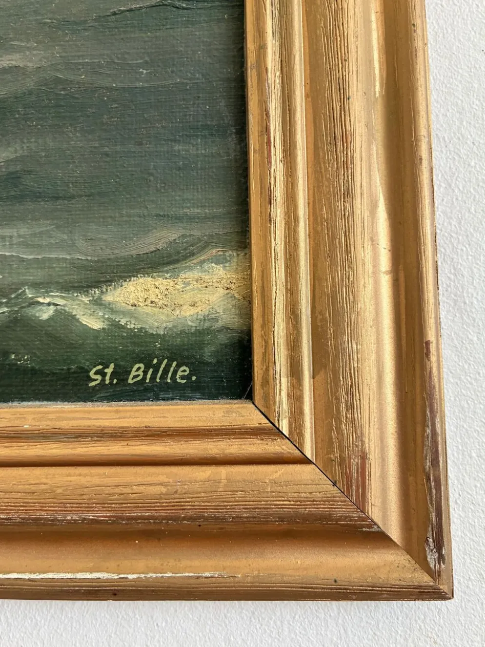 Peinture à l'huile de paysage maritime avec un voilier vintage signé
