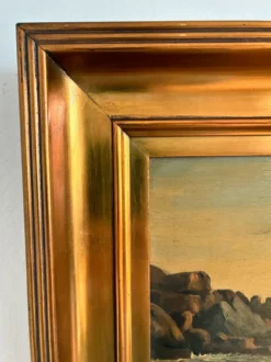 Peinture à l'huile de paysage marin de voilier ancien signé
