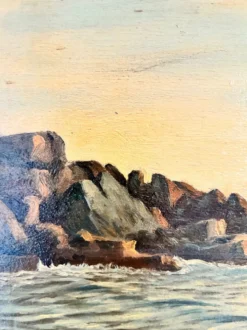 Peinture à l'huile de paysage marin de voilier ancien signé