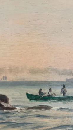 Peinture à l'huile de paysage marin de voilier ancien signé