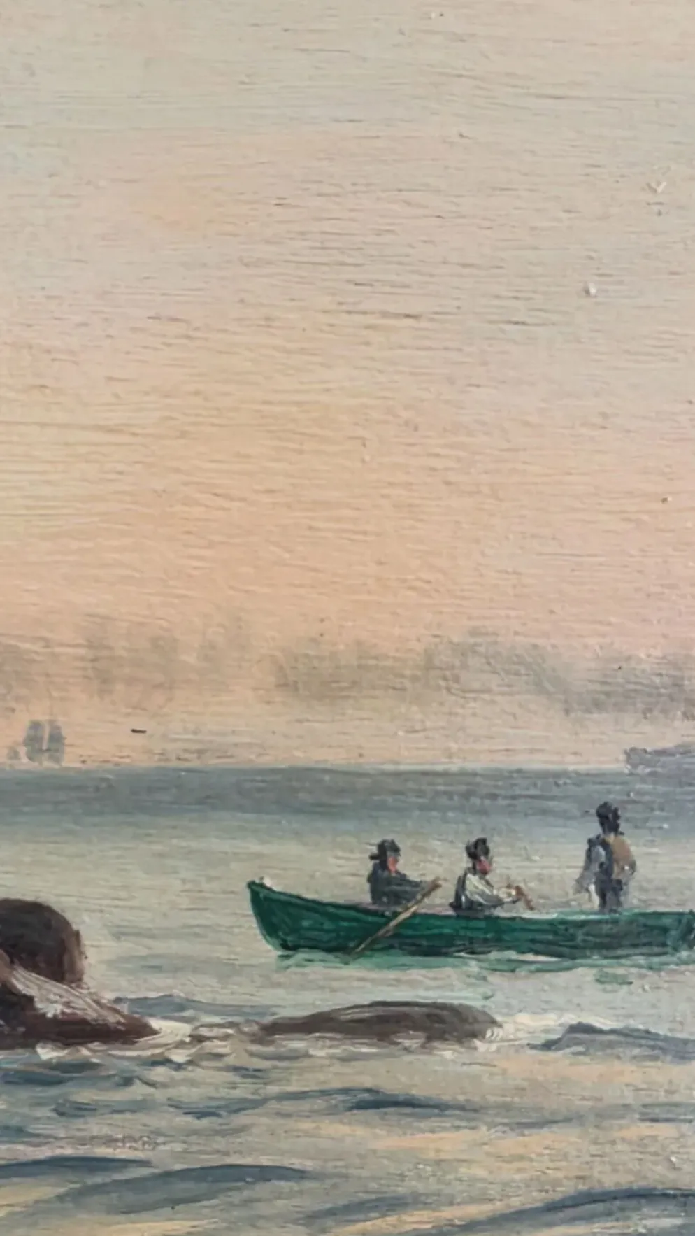 Peinture à l'huile de paysage marin de voilier ancien signé