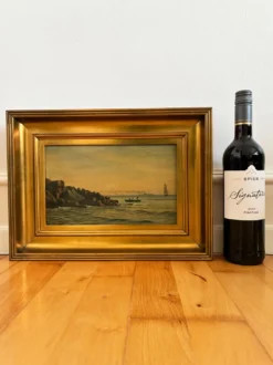 Peinture à l'huile de paysage marin de voilier ancien signé