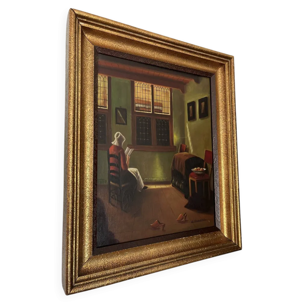 Peinture à l’huile ´femme qui lit’
