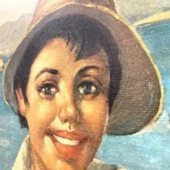 Peinture à l'huile, G. De Curtis, toile signée, jeune pêcheur italien, fin du 20e siècle