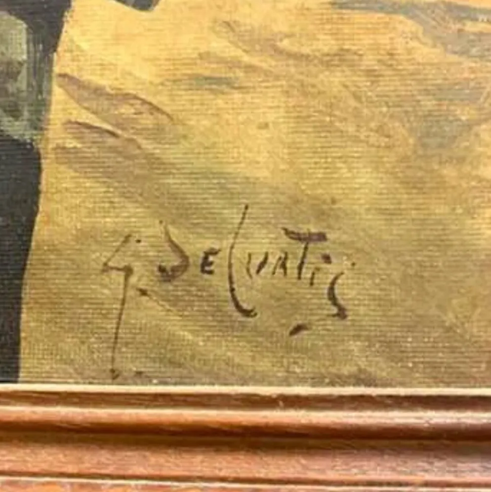 Peinture à l'huile, G. De Curtis, toile signée, jeune pêcheur italien, fin du 20e siècle