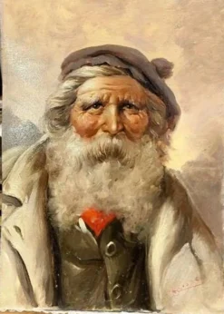 Peinture À L'Huile Sur Bois Portrait Personnage Athos Renzo Brioschi