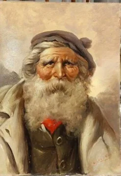 Peinture À L'Huile Sur Bois Portrait Personnage Athos Renzo Brioschi