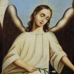 Peinture à l'huile sur toile, ange avec enfant endormi