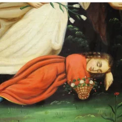 Peinture à l'huile sur toile, ange avec enfant endormi