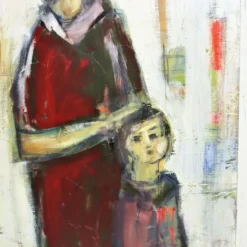 Peinture à l’huile œuvre d’art abstraite mère et enfant 106cm