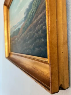 Peinture à l'huile vintage signée de paysage de collines