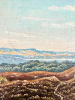 Peinture à l'huile vintage signée de paysage de collines