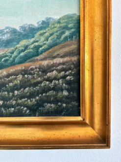 Peinture à l'huile vintage signée de paysage de collines
