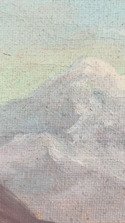 Peinture à l'huile vintage signée de paysage de lac de montagne