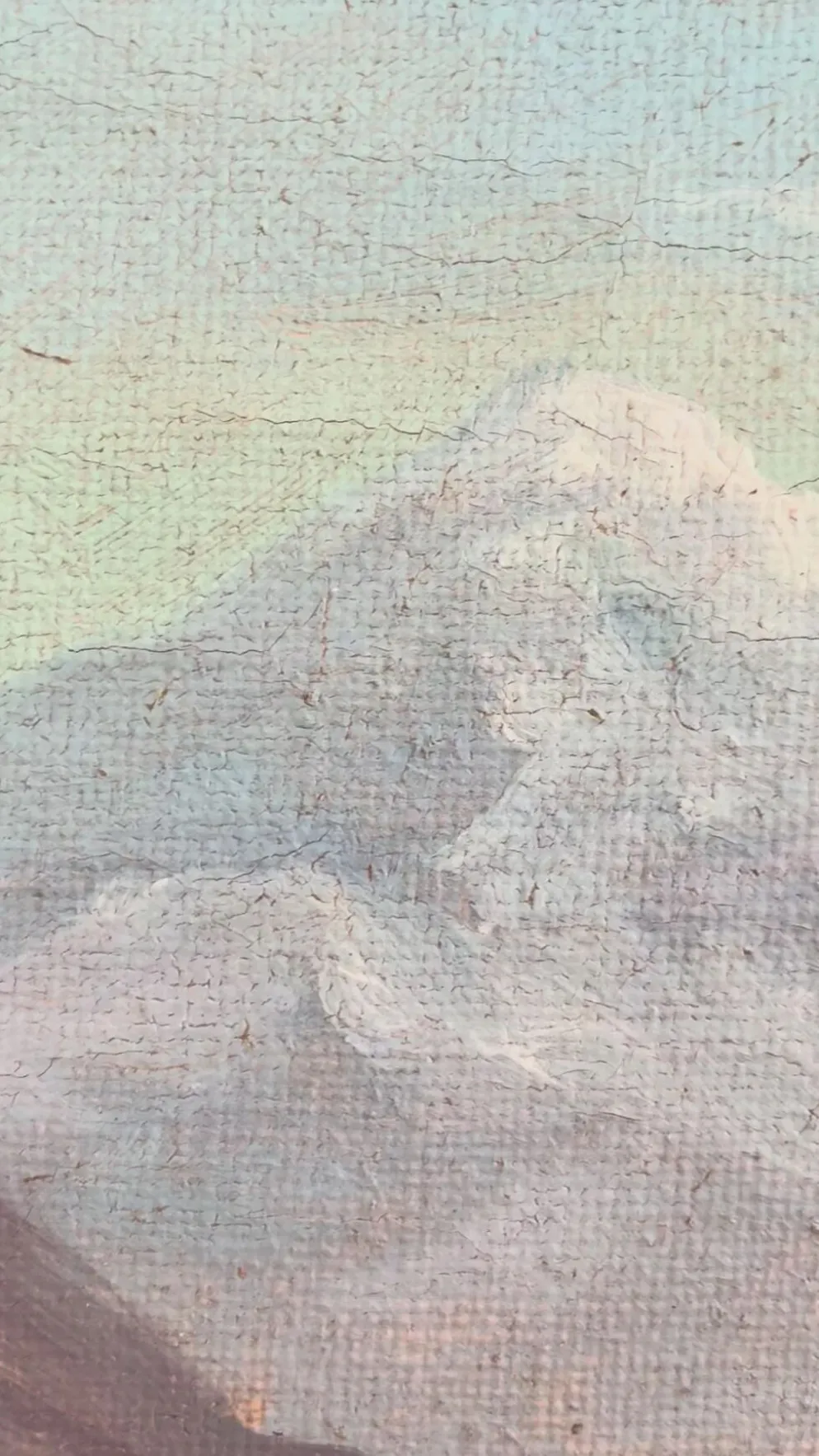Peinture à l'huile vintage signée de paysage de lac de montagne