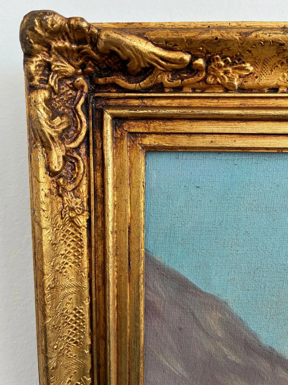 Peinture à l'huile vintage signée de paysage de lac de montagne