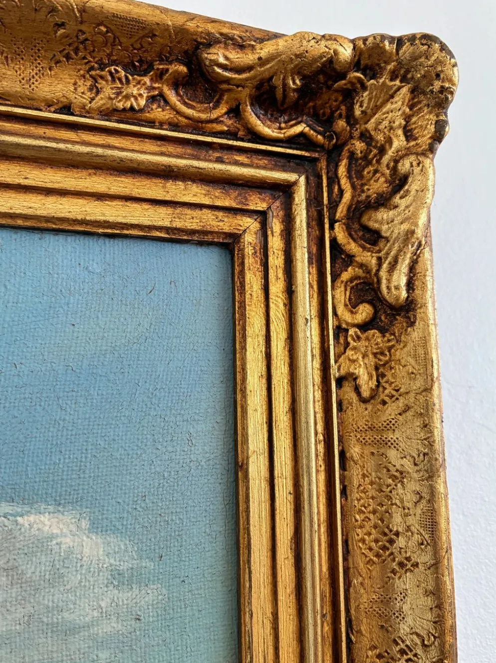 Peinture à l'huile vintage signée de paysage de lac de montagne