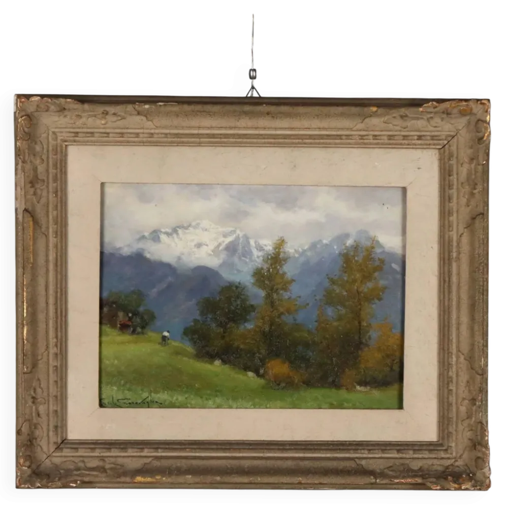 Peinture moderne signée Ercole Garavaglia, huile sur panneau dur '900