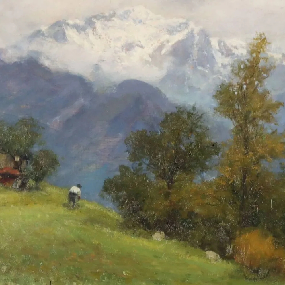 Peinture moderne signée Ercole Garavaglia, huile sur panneau dur '900