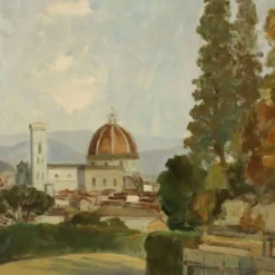 Peinture moderne signée Leonardo Stroppa, vue de Florence '900
