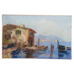 Peinture port de pêche Méditerranéen