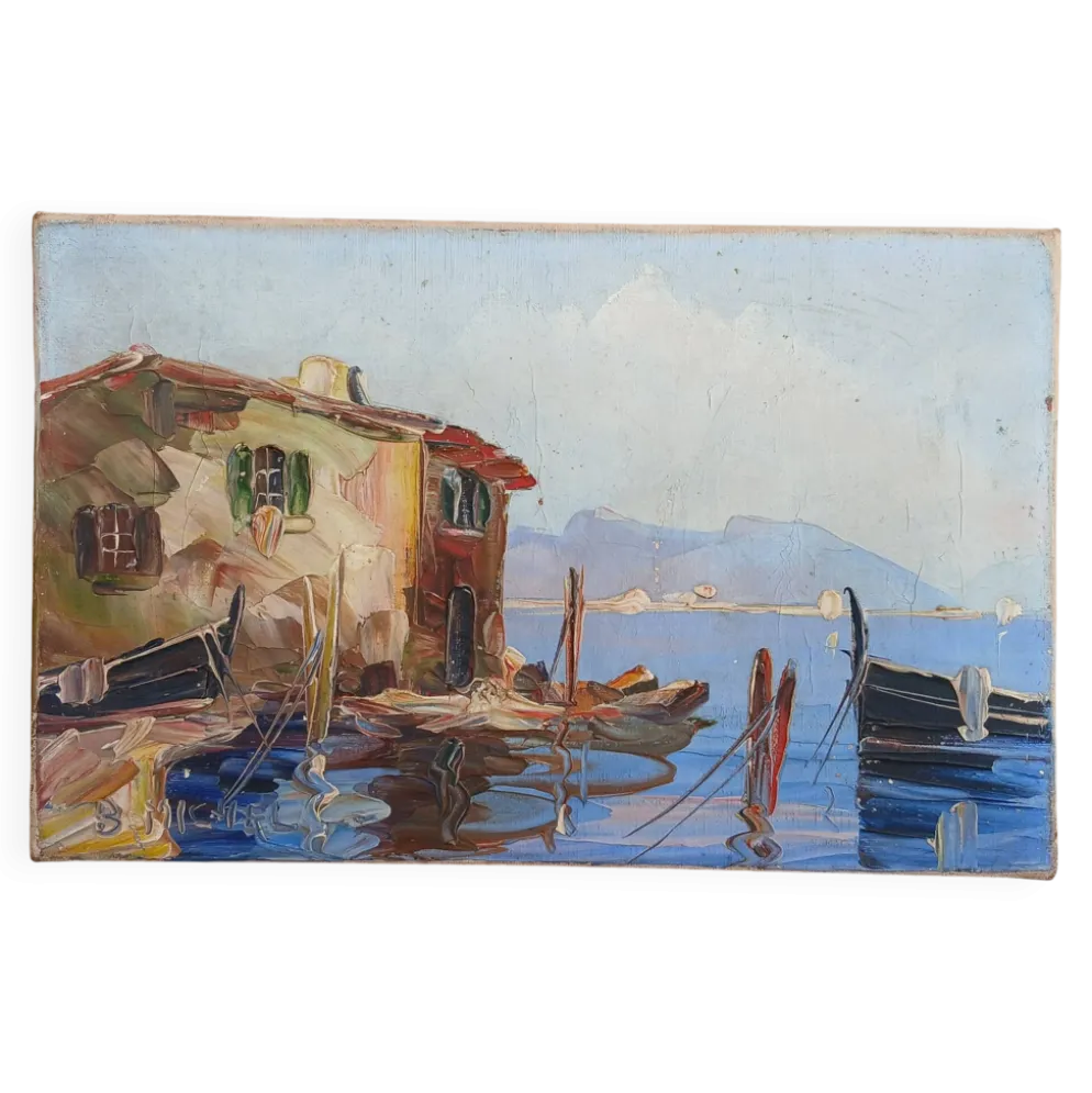 Peinture port de pêche Méditerranéen