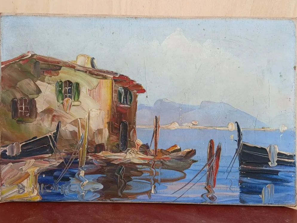 Peinture port de pêche Méditerranéen