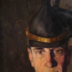 Peinture Portrait d'un soldat signé Vass E. et daté 1915
