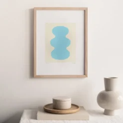Peinture sur papier bleu clair illustration abstraite signée Eawy