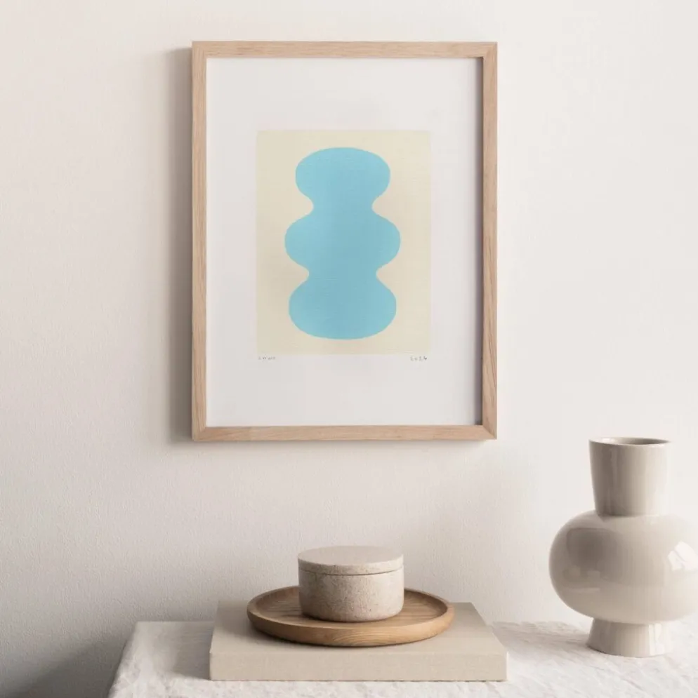 Peinture sur papier bleu clair illustration abstraite signée Eawy