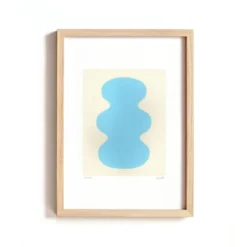 Peinture sur papier bleu clair illustration abstraite signée Eawy